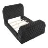 1pc Luxurious Comfort Innovative Design King Bed Deeply Tufted Headboard Upholstered Black Velvet Television Lift Built-in Electric Fireplace Bedroom