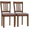 Dining Chairs Set of 2 Linen Upholstered Kitchen Chairs with Rubberwood Legs for Dining Room Living Room Walnut Taupe