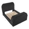 1pc Luxurious Comfort Innovative Design King Bed Deeply Tufted Headboard Upholstered Black Velvet Television Lift Built-in Electric Fireplace Bedroom