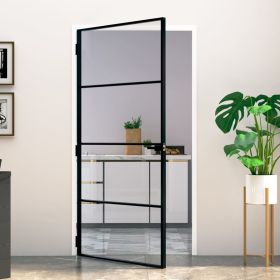Interior Door Black 40.2"x79.3" Tempered Glass & Aluminum Slim
