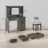 HOMCOM Vanity Desk Set with Mirror and Lights, Cushioned Stool, Storage Drawer, Cabinet, Shelves for Bedroom, Gray