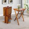 Folding Trays with Storage Rack, Snack Table - Set of 4, honey