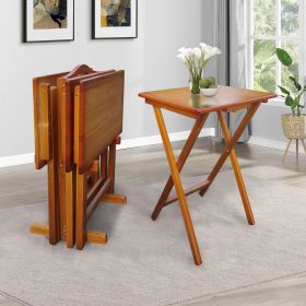 Folding Trays with Storage Rack, Snack Table - Set of 4, honey