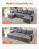 VEVOR U Shaped Sofa Bed, Convertible Sofa Bed with 2 Side Pockets, 2 Pillows and Double Chaise