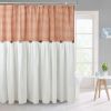 HIG Farmhouse Rust / Taupe with Ivory Buffalo Plaid Shower Curtain, Boho Rustic Decorative Bathroom Curtain with Buttons