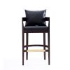 Manhattan Comfort Ritz 38 in. Black and Dark Walnut Beech Wood Barstool