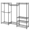 Heavy Duty Clothes Rack, Rolling Clothing Garment Rack with 4 Hang Rods & 8 Storage Tiers, Adjustable Custom Closet Rack