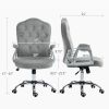 Vinsetto Velvet Button Tufted Swivel Wheels Adjustable Height Tilt Light Gray Office Chair