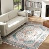 HOMCOM 4x6 Area Rug, Vintage Machine Washable Rug, Non-Slip Floor Carpet for Living Room, Bedroom, Dining Room, Brown and Blue