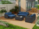 10 Piece PE Rattan Patio Furniture Set, Sectional Sofa Set, Outdoor Patio Furniture Set With Cushions & Tempered Glass Coffee Table