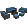 10 Piece PE Rattan Patio Furniture Set, Sectional Sofa Set, Outdoor Patio Furniture Set With Cushions & Tempered Glass Coffee Table