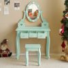 Kids Vanity Set with Mirror and Lights and Stool, 5 Storage Drawers