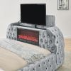 1pc Luxurious Comfort Innovative Design King Bed Deeply Tufted Headboard Upholstered Gray Velvet Television Lift Built-in Electric Fireplace Bedroom F