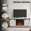 Fireplace TV Stand for Television up to 65 Inch with Storage and Farmhouse Sliding Barn Doors, Entertainment Center with Cabinet and Shelves,White