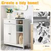 Elegant White Vertical Stripe Bathroom Cabinet with Adjustable Shelves and Bronze Handles Multipurpose Storage for Bathroom Foyer Dining Room