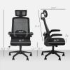 HOMCOM Mesh Office Chair, Ergonomic Desk Chair with Flip-up Armrest, Rotatable Headrest, Adjustable Lumbar Support, Black
