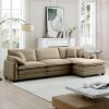Oversize 3-seater sofa with One footrest, L-shaped Sectional sofa with ottoman for living rooms,Tan corduroy sofa