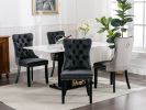 Furniture,Modern, High-end Tufted Solid Wood Contemporary PU and Velvet Upholstered Dining Chair with Wood Legs Nailhead Trim 2-Pcs Set, Black+Gray
