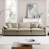 Mid-Century Modern 3-Seater Sectional Sofa with 2 Arm Pillows and 3 Throw Pillows,Tan Corduroy Fabric