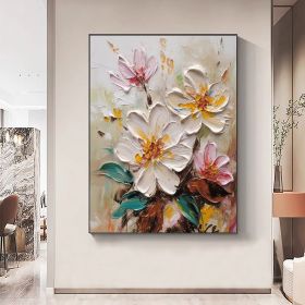 Hand Painted Oil Painting Abstract Blooming Flower Oil Painting Large Wall Art Original Knife Floral Painting Textured Wall Art Boho Art Modern Living (Style: 01, size: 90X120cm)