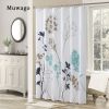 Muwago Silhouette Dandelion Floral Plants Printed Shower Curtain Bathing Cover Polyester Waterproof Blue Leaves Bathroom Curtain