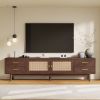 70inch Modern TV Stand with Rattan Doors for TVs up to 80", Media Console with Storage Space, 4 Drawers & Cable Holes