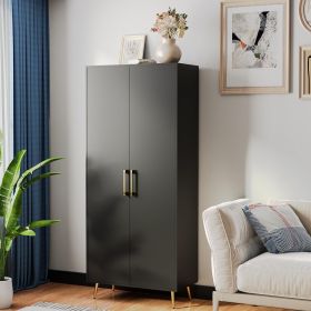 Kitchen Pantry Storage Cabinet 68.8" H, with 2 Door, 4 Adjustable Shelves, Freestanding Wooden Cupboard for Dining Room Living Room, Laundry, Whi (Color: Black)