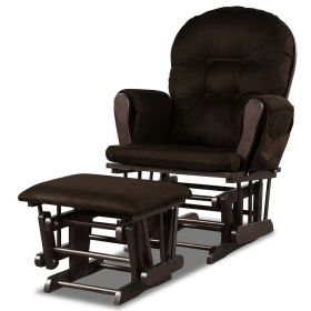Wood Glider and Ottoman Set with Padded Armrests and Detachable Cushion (Color: Brown)