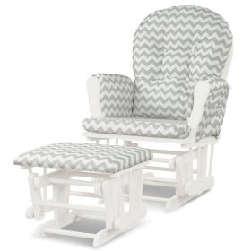 Wood Glider and Ottoman Set with Padded Armrests and Detachable Cushion (Color: White)