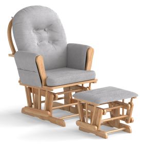 Wood Glider and Ottoman Set with Padded Armrests and Detachable Cushion (Color: Natural)