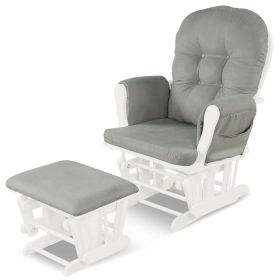 Wood Glider and Ottoman Set with Padded Armrests and Detachable Cushion (Color: Light Gray)