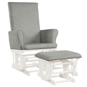 Baby Nursery Relax Rocker Rocking Chair Glider and Ottoman Cushion Set (Color: Gray)