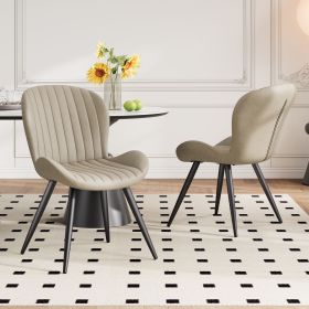 Tech-Fabric Dining Chairs 2-Pc Set - Light Beige Ribbed (Color: Desert Sand)