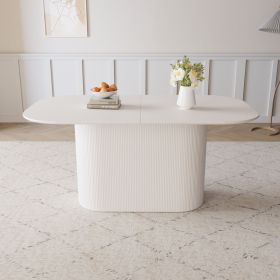 63 " MDF New Style Dining Table and Regular Edge Table, 4-8 Person Dining Table, Vertical Striped Table Legs, Thick Elegant Combination Table Top (Color: White)