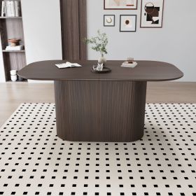 63 " MDF New Style Dining Table and Regular Edge Table, 4-8 Person Dining Table, Vertical Striped Table Legs, Thick Elegant Combination Table Top (Color: Brown)