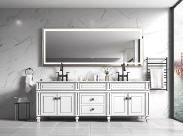 118 x 36 Inch LED Bathroom Mirror with Aluminum Frame, Wall Mounted Vanity Mirror, Anti-Fog, Memory, 3 Colors, Stepless Dimmable (Color: as Pic)