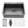 Kitchen Sink Drop-in Top Mount Single Bowl Gunmetal Black Stainless Steel Sink