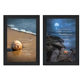 "Sea Dream Collection" 2-Piece Vignette By Robin-Lee Vieira, Printed Wall Art, Ready To Hang Framed Poster, Black Frame (Color: as Pic)