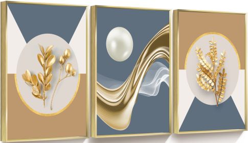 Framed Canvas Wall ArtOil Paintings Impressionism Aesthetic Prints Canvas Paintings for Living Room Bedroom Office Home; 3 Panels (GOLD: 12*16)
