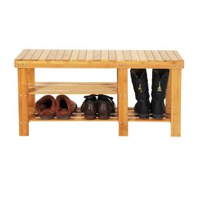 90cm Strip Pattern Tiers Bamboo Stool Shoe Rack with Boots Compartment RT (Color: Wood Color)