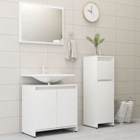 3 Piece Bathroom Furniture Set White Engineered Wood (Color: White)