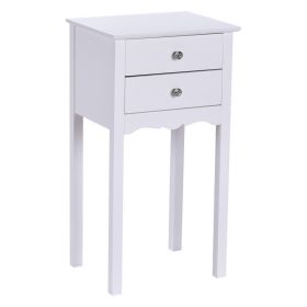 Practical Sturdy Vintage Side End Table with 2 Storage Drawers (Color: White)