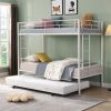 Over Twin Bunk Bed Frame with Trundle, Metal Bunkbed with Sturdy Guard Rail and 2 side Ladders for Kids/Adults, Can be Divided Into Two Beds