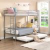 Over Twin Bunk Bed Frame with Trundle, Metal Bunkbed with Sturdy Guard Rail and 2 side Ladders for Kids/Adults, Can be Divided Into Two Beds