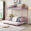 Over Twin Bunk Bed Frame with Trundle, Metal Bunkbed with Sturdy Guard Rail and 2 side Ladders for Kids/Adults, Can be Divided Into Two Beds