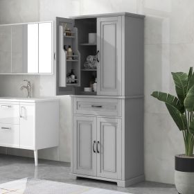 Bathroom Storage Cabinet with Doors and Drawer, Multiple Storage Space, Adjustable Shelf (Material: MDF, Color: Grey)