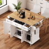 54 inch Large Kitchen Island with Rubber Wood Drop Leaf, Embossed Texture Rolling Kitchen Cart on 4 Wheels with 4 Doors and 3 Drawers