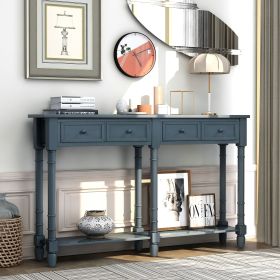 Console Table Sofa Table Easy Assembly with Two Storage Drawers and Bottom Shelf for Living Room,Entryway (Material: Solid Wood, Color: Antique Navy)