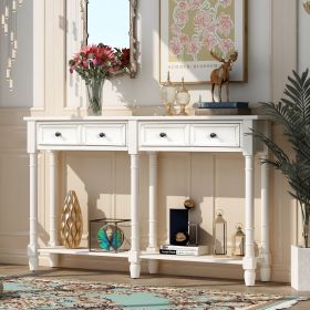 Console Table Sofa Table Easy Assembly with Two Storage Drawers and Bottom Shelf for Living Room,Entryway (Material: Solid Wood, Color: Ivory)