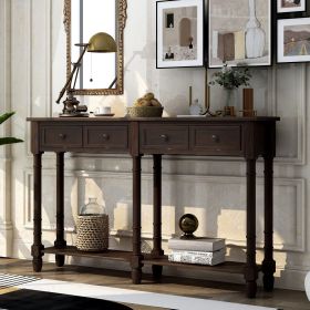 Console Table Sofa Table Easy Assembly with Two Storage Drawers and Bottom Shelf for Living Room,Entryway (Material: Solid Wood, Color: Espresso)